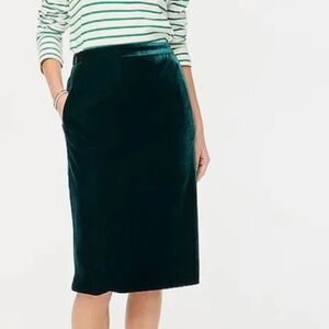 NWT j crew green velvet skirt